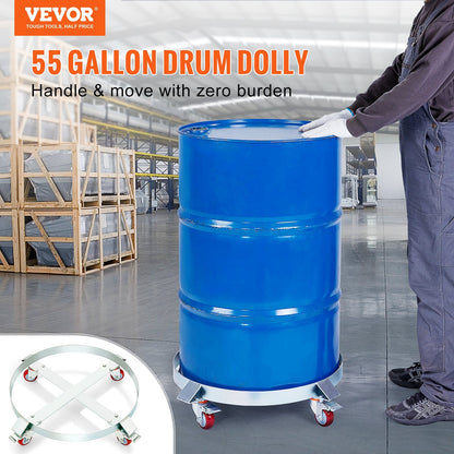 2PCS 250L Heavy Duty Drum Dolly, 454kg Load, Steel Frame & Swivel Casters