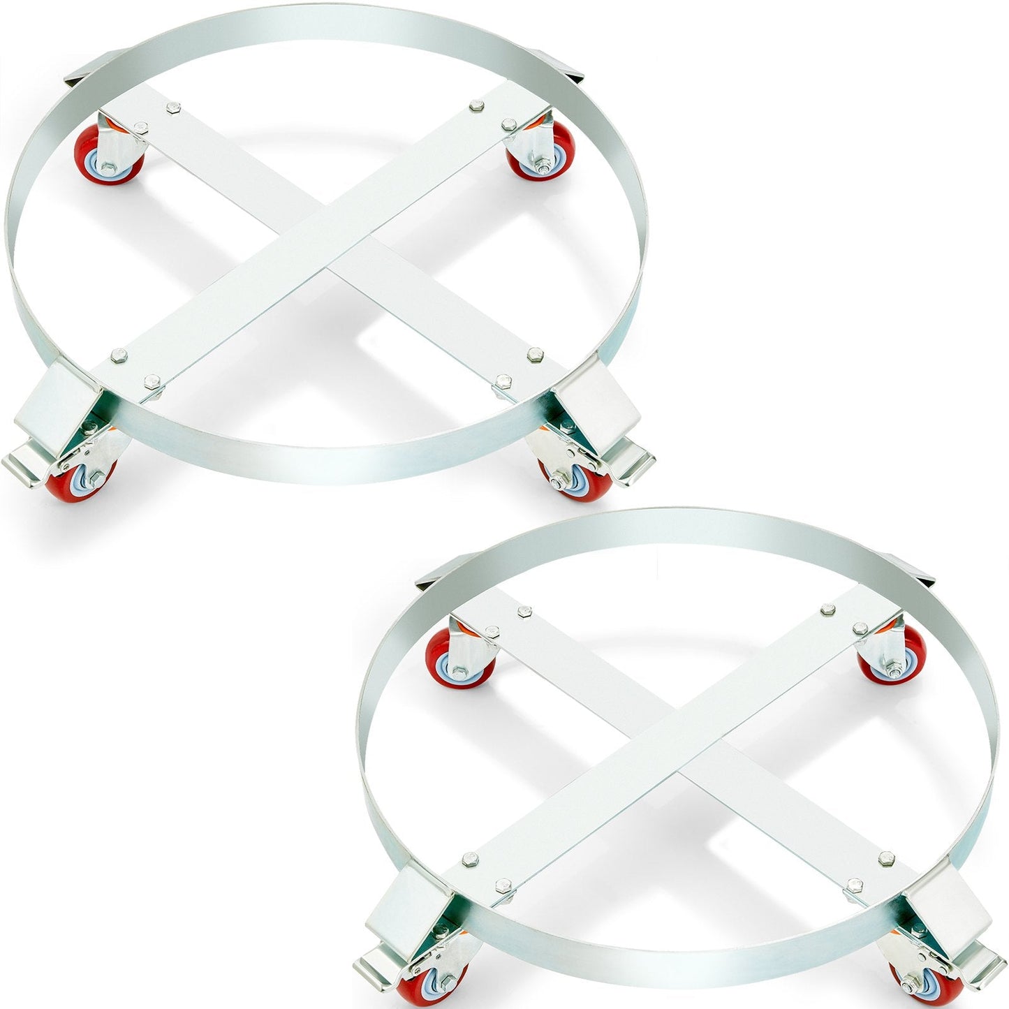 2PCS 250L Heavy Duty Drum Dolly, 454kg Load, Steel Frame & Swivel Casters
