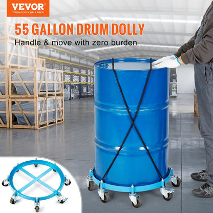 Heavy Duty 55 Gallon Drum Dolly with 907 kg Capacity and 8 Swivel Casters