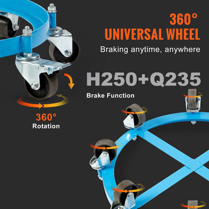 Heavy Duty 55 Gallon Drum Dolly with 907 kg Capacity and 8 Swivel Casters