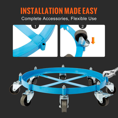 Heavy Duty 55 Gallon Drum Dolly with 907 kg Capacity and 8 Swivel Casters