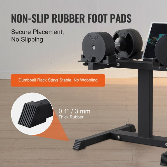 Adjustable Dumbbell Stand with Media Rack, Home Gym Storage Solution, 136 kg Capacity