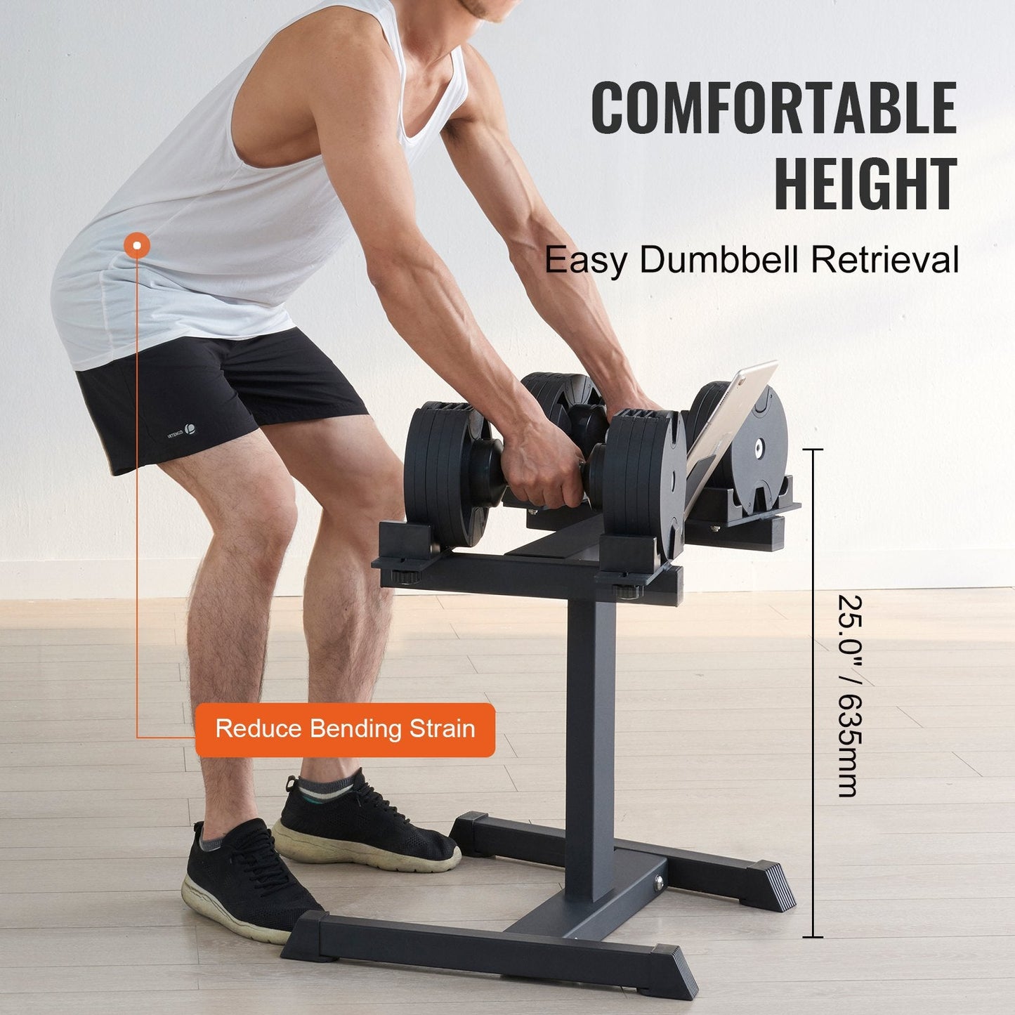 Adjustable Dumbbell Stand with Media Rack, Home Gym Storage Solution, 136 kg Capacity
