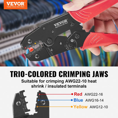 Ratcheting Wire Crimper Set with Stripper, Gloves & 210 Heat Shrink Tubes
