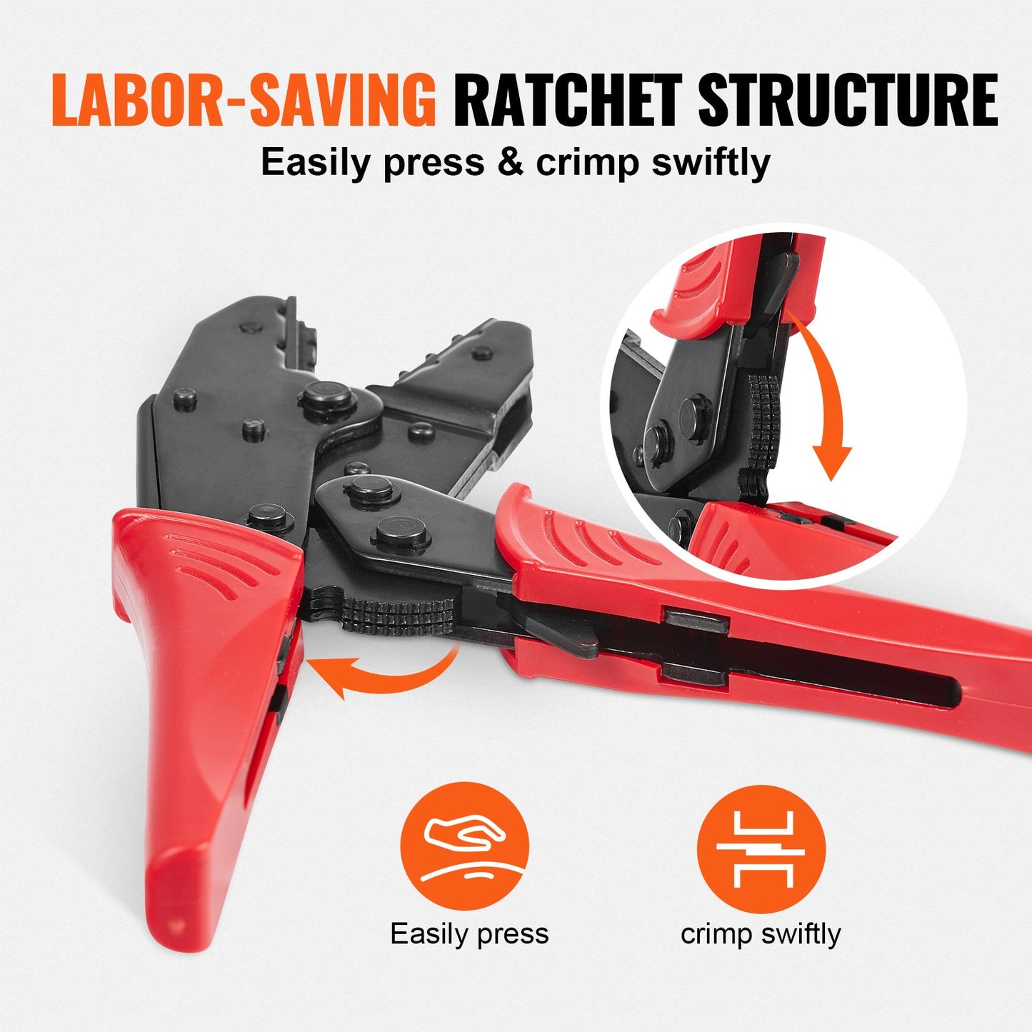 VEVOR Crimping Tool, AWG22-10 Heat Shrink/Nylon/Insulated Terminal Crimper, Labor-Saving