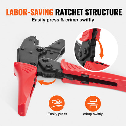VEVOR Crimping Tool, AWG22-10 Heat Shrink/Nylon/Insulated Terminal Crimper, Labor-Saving