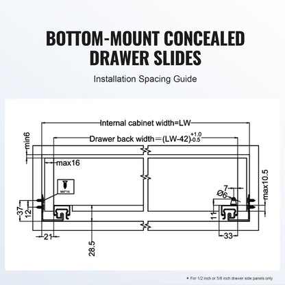 Heavy Duty 0.38m Drawer Side Mount Rails, Soft-Close, 45kg Load Capacity