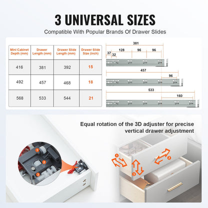 6 Pairs 0.53m Soft-Close Drawer Rails with Lock, 45kg Load Capacity