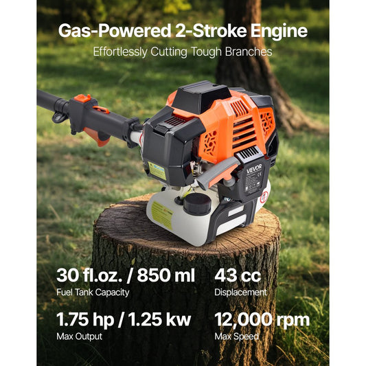 Gas Pole Saw Tree Trimmer Rotatable Head 43CC 2-Stroke 25.4 cm Cutting Bar