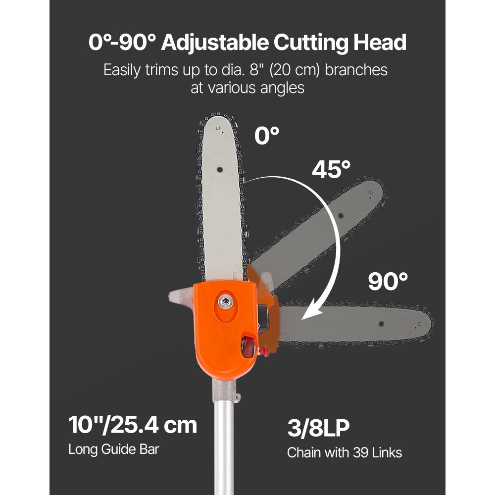 Gas Pole Saw Tree Trimmer Rotatable Head 43CC 2-Stroke 25.4 cm Cutting Bar