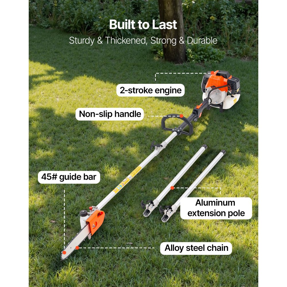 Gas Pole Saw Tree Trimmer Rotatable Head 43CC 2-Stroke 25.4 cm Cutting Bar