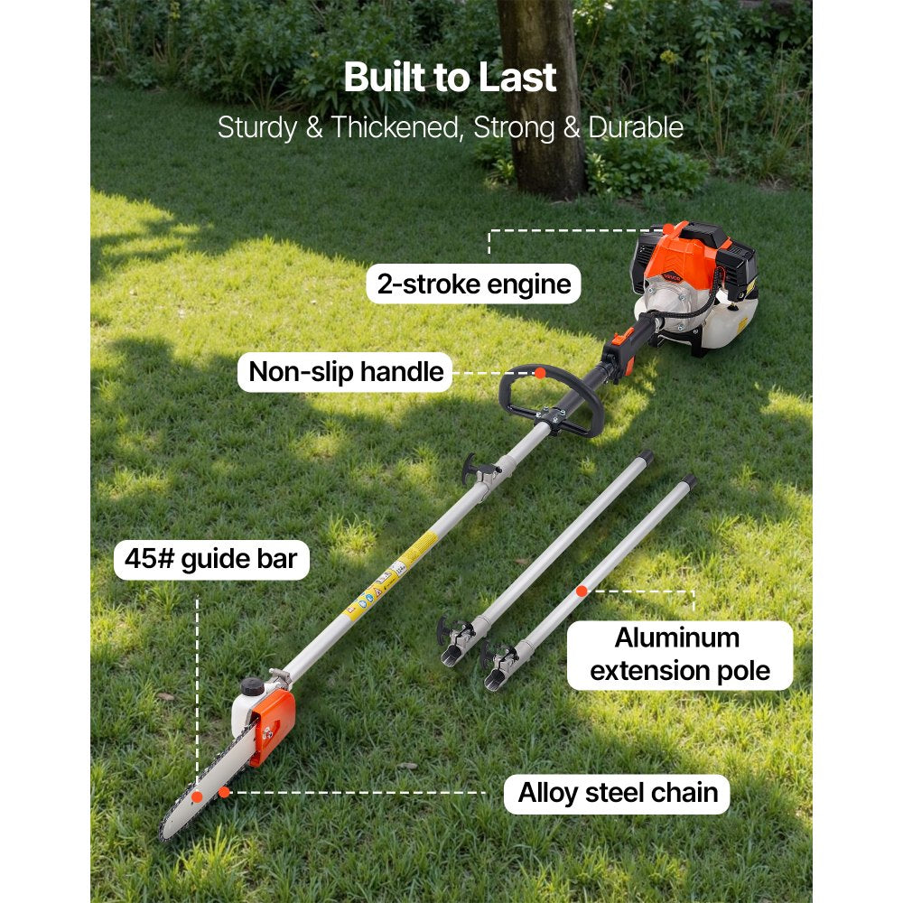 Gas Pole Saw 43CC 2-Stroke Cordless Tree Trimmer 25.4 cm Cutting Bar