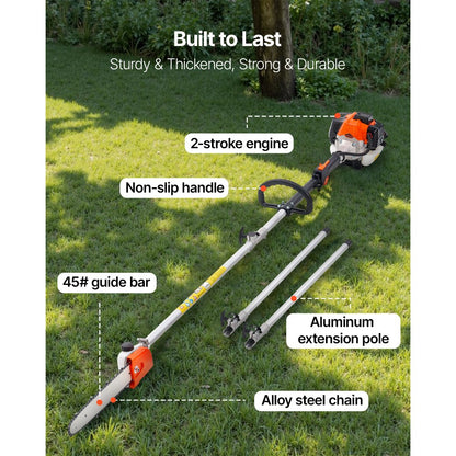 Gas Pole Saw 25CC 2-Stroke Cordless Tree Trimmer 30.5 cm Cutting Bar