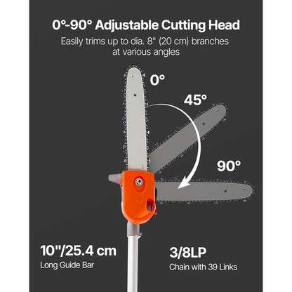 Gas Pole Saw Rotatable Head 43CC 2-Stroke Tree Trimmer 30.48cm Cutting Bar