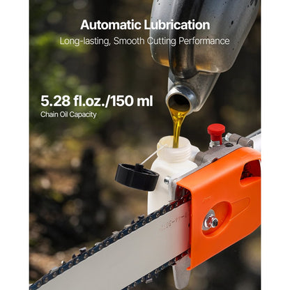 Gas Pole Saw Rotatable Head 43CC 2-Stroke Tree Trimmer 30.48cm Cutting Bar