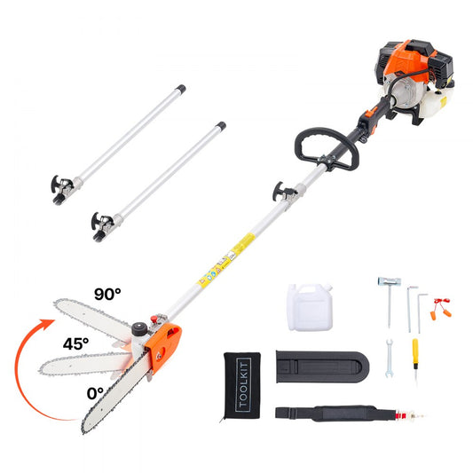 Gas Pole Saw Rotatable Head 43CC 2-Stroke Tree Trimmer 30.48cm Cutting Bar