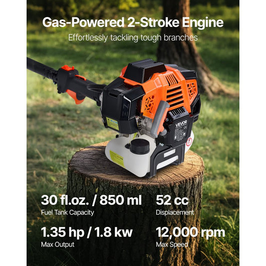 Gas Pole Saw 52CC 2-Stroke Cordless Tree Trimmer 35.6 cm Cutting Bar