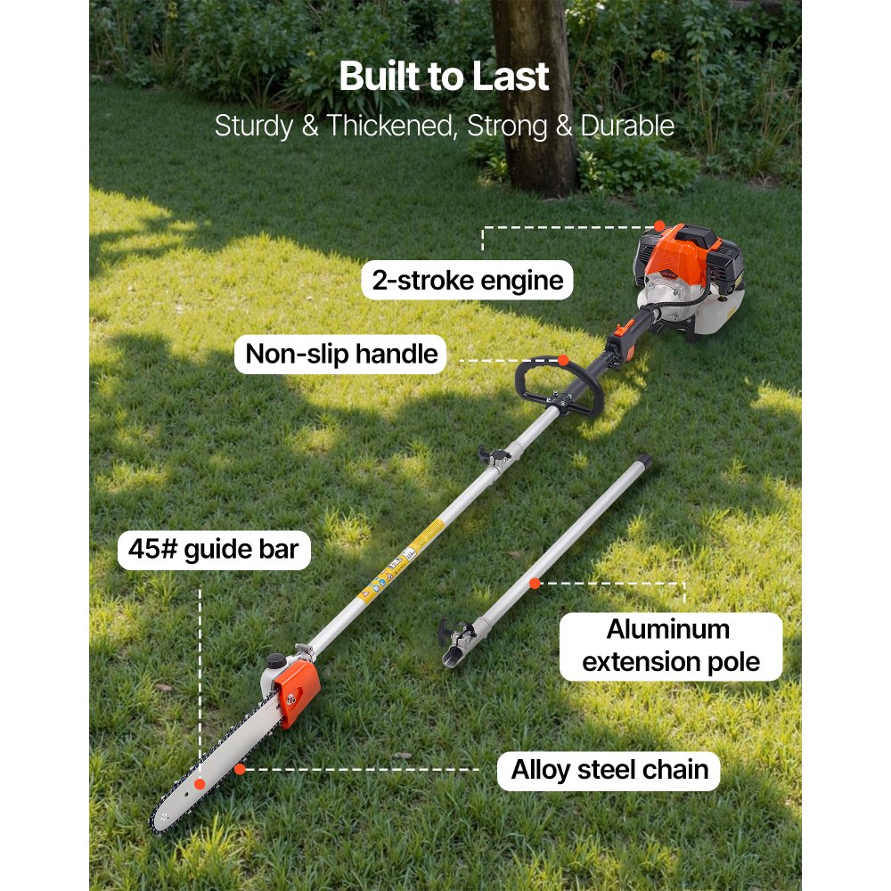 Gas Pole Saw 52CC 2-Stroke Cordless Tree Trimmer 35.6 cm Cutting Bar
