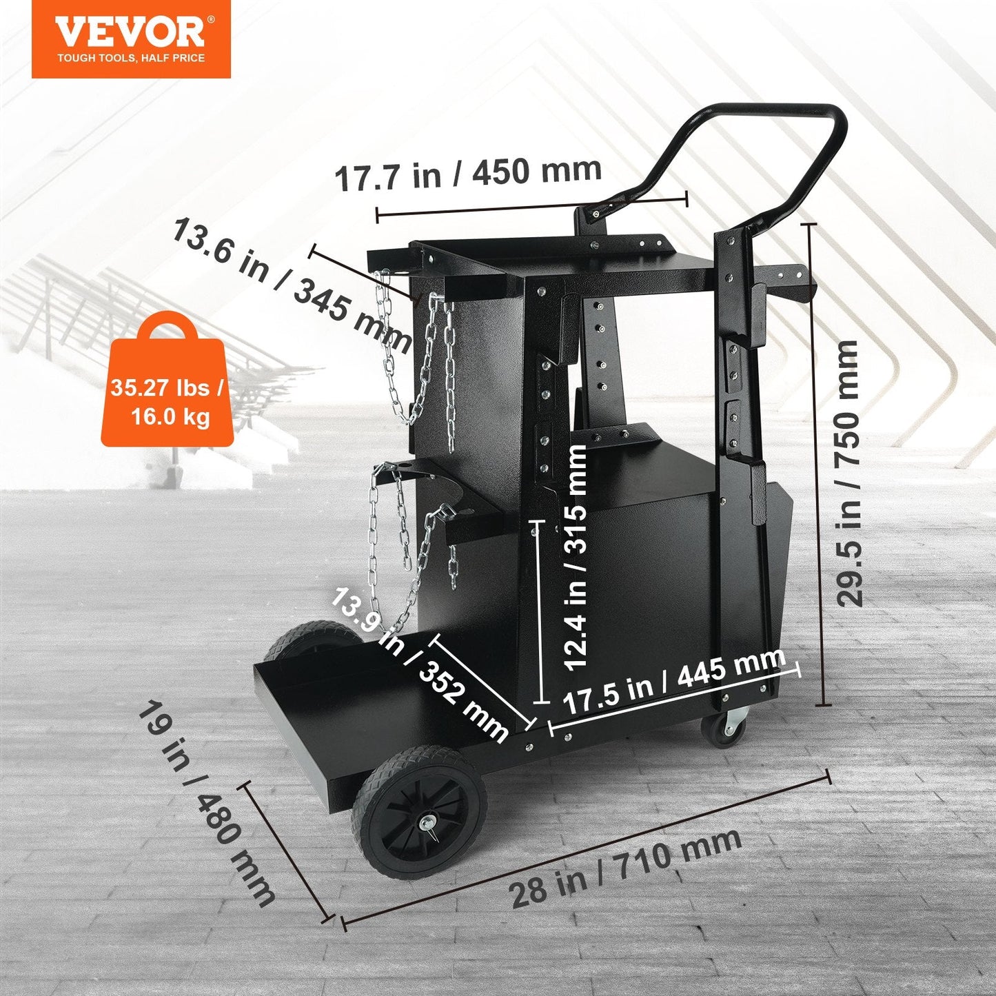 Heavy Duty 2-Tier Welding Cart with Lockable Cabinet and Swivel Wheels