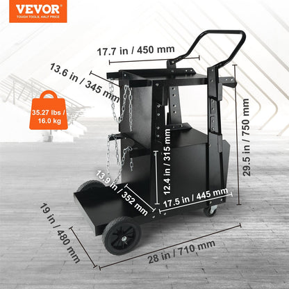 Heavy Duty 2-Tier Welding Cart with Lockable Cabinet and Swivel Wheels