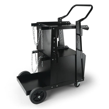 Heavy Duty 2-Tier Welding Cart with Lockable Cabinet and Swivel Wheels