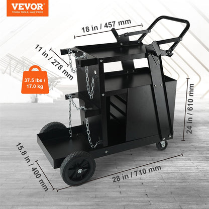 2-Tier Welding Cart with 4 Drawers, 120 kg Capacity, Swivel Wheels & Tank Storage
