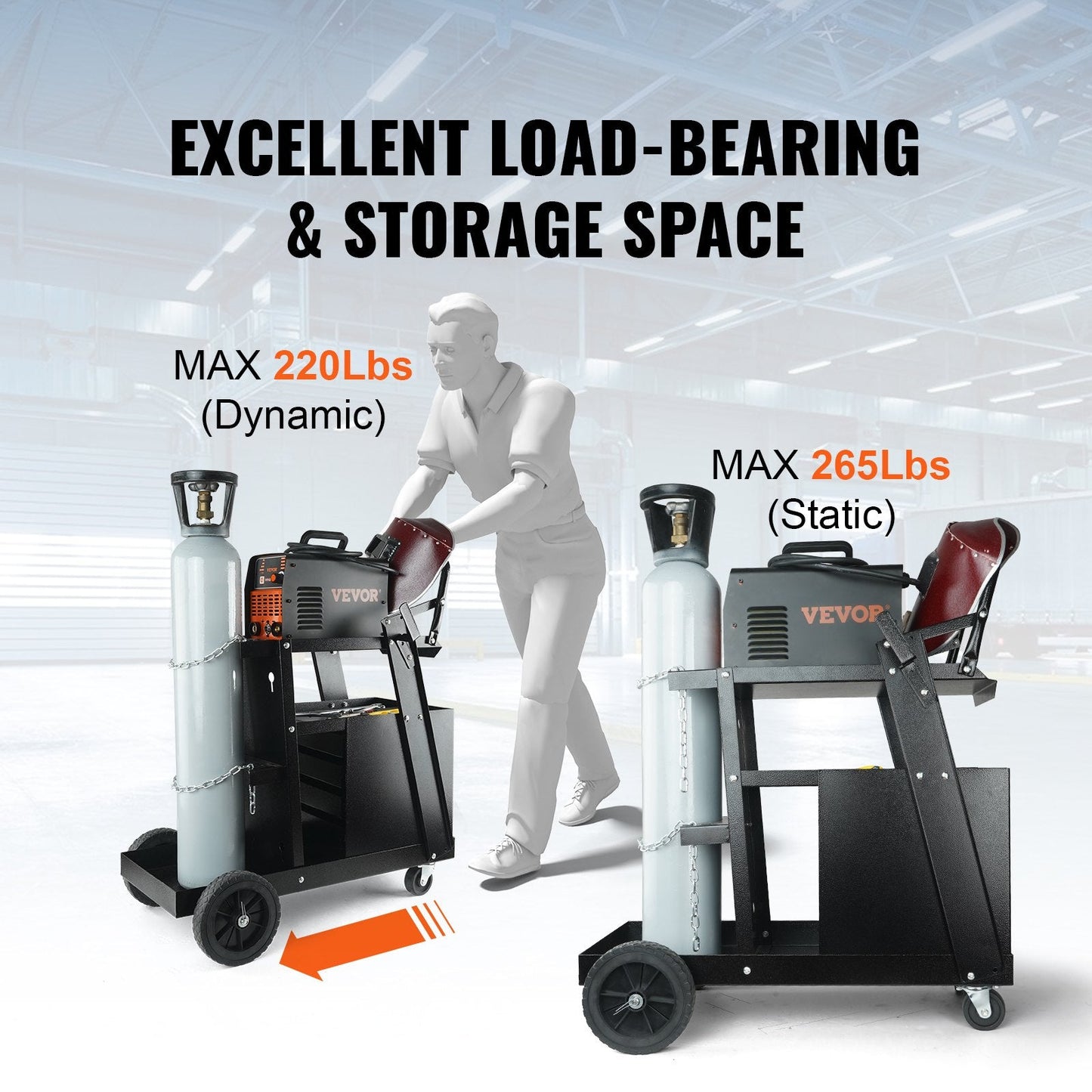 2-Tier Welding Cart with 4 Drawers, 120 kg Capacity, Swivel Wheels & Tank Storage