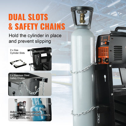2-Tier Welding Cart with 4 Drawers, 120 kg Capacity, Swivel Wheels & Tank Storage