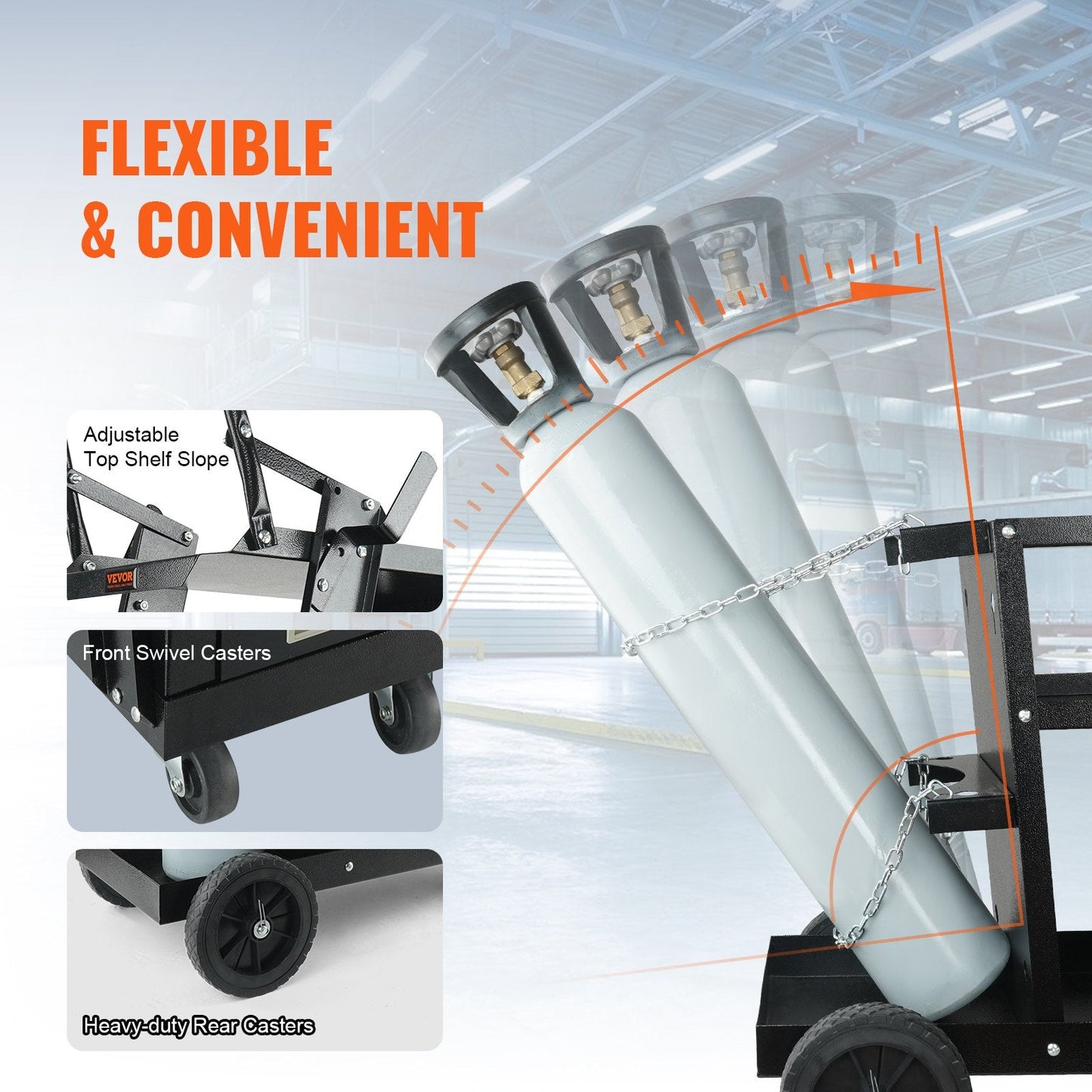 2-Tier Welding Cart with 4 Drawers, 120 kg Capacity, Swivel Wheels & Tank Storage