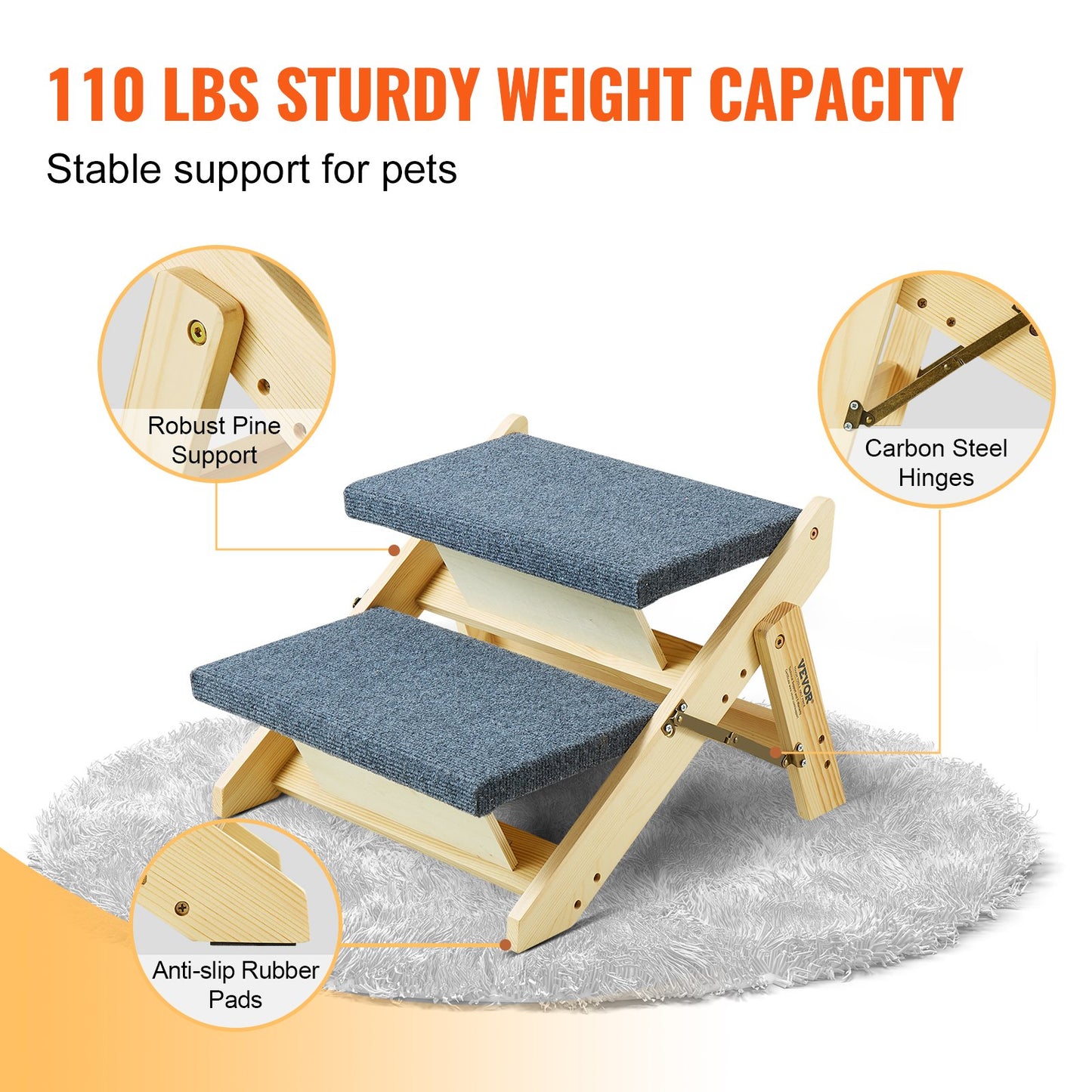 VEVOR Wood Pet Stairs/Pet Steps, 2-in-1 Foldable Wooden Dog Stair for Beds, Sofa