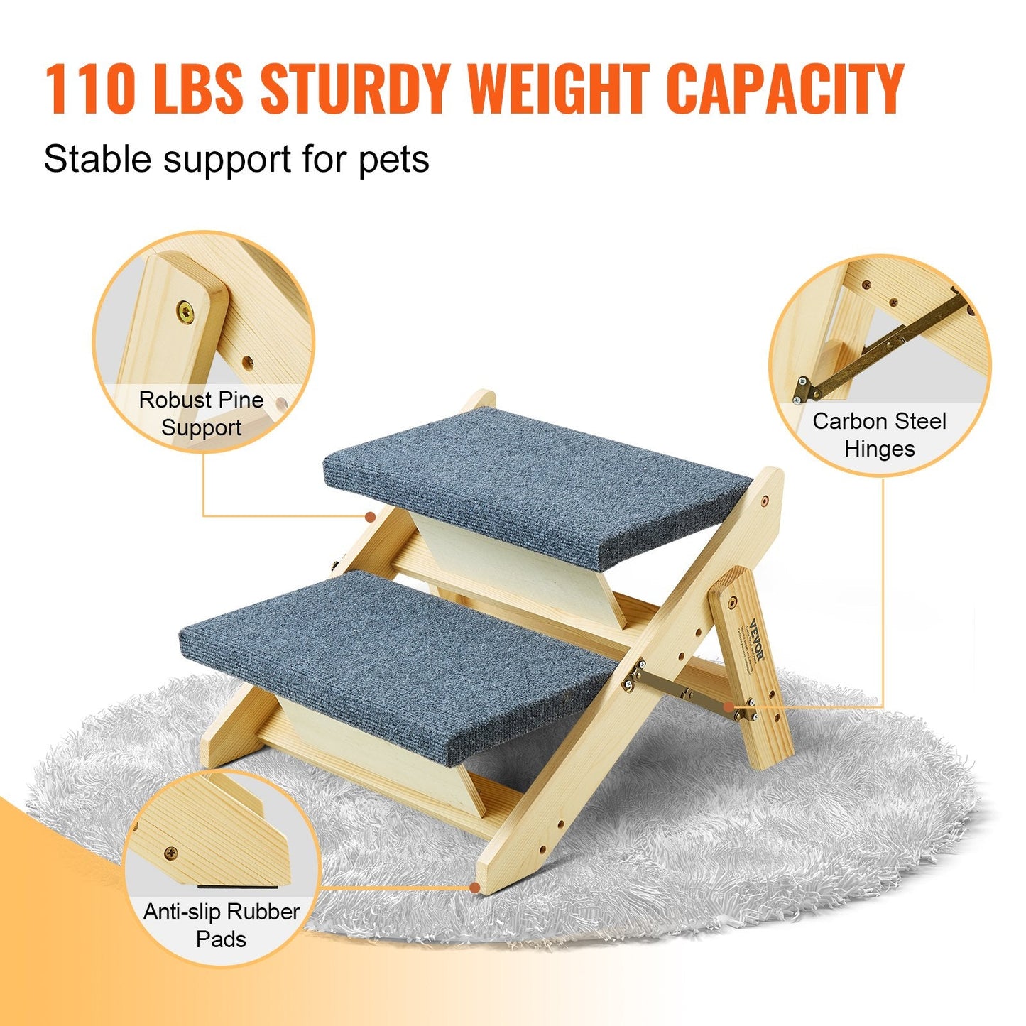 Foldable Wooden Pet Stairs & Ramp for Beds and Sofas, Supports Up to 50 kg