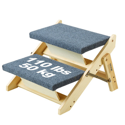 VEVOR Wood Pet Stairs/Pet Steps, 2-in-1 Foldable Wooden Dog Stair for Beds, Sofa