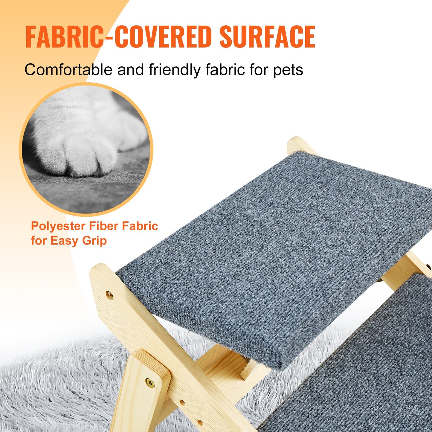 VEVOR Wood Pet Stairs/Pet Steps, 2-in-1 Foldable Wooden Dog Stair for Beds, Sofa
