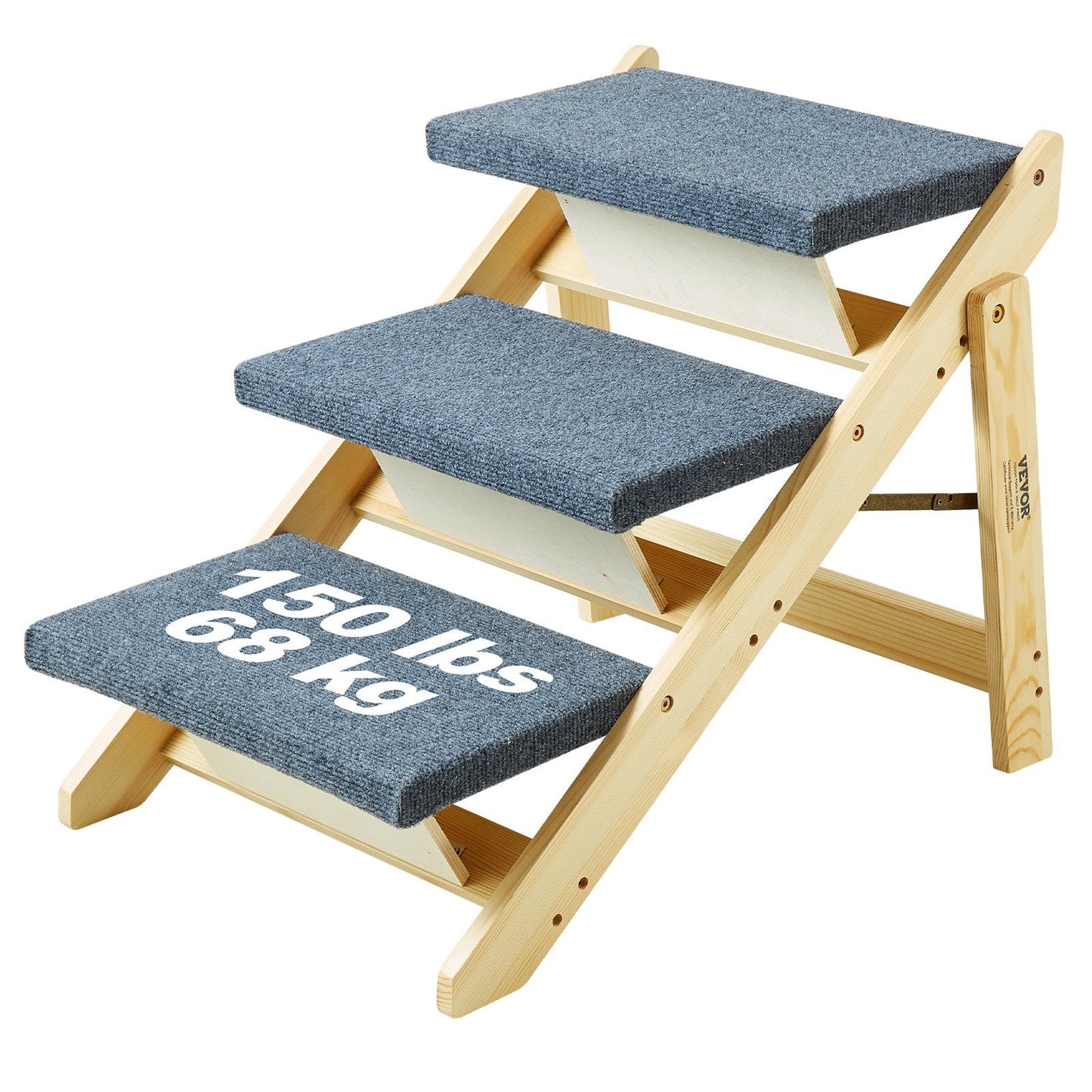 Foldable Wooden Pet Stairs & Ramp, 3 Steps, Supports Up to 68 kg