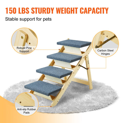 2-in-1 Foldable Wooden Pet Stairs & Ramp for Beds, Sofas, and Cars, 68 kg Capacity