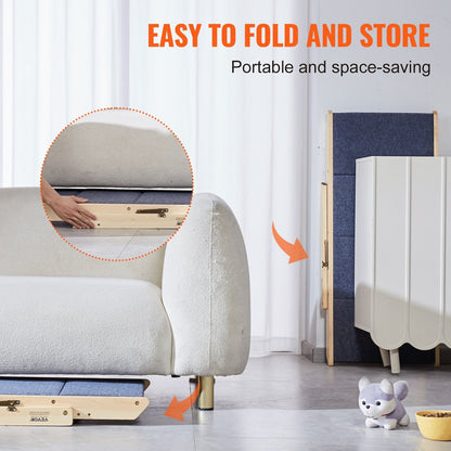 2-in-1 Foldable Wooden Pet Stairs & Ramp for Beds, Sofas, and Cars, 68 kg Capacity