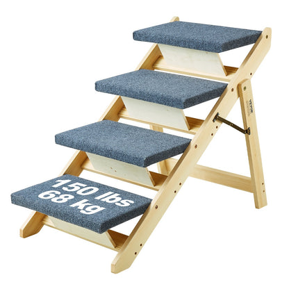 2-in-1 Foldable Wooden Pet Stairs & Ramp for Beds, Sofas, and Cars, 68 kg Capacity