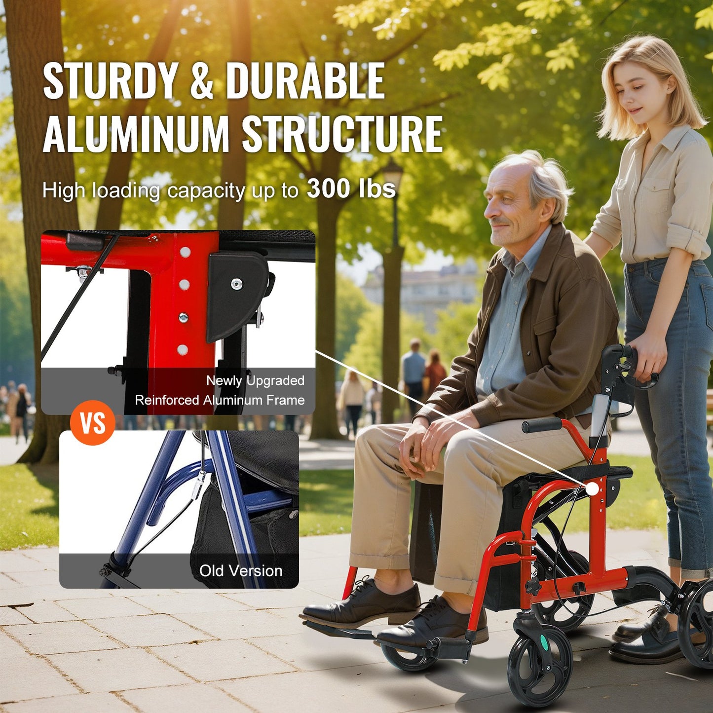 VEVOR 2 in 1 Rollator Walker & Transport Chair for Seniors, Folding Rolling Walker