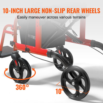 VEVOR 2 in 1 Rollator Walker & Transport Chair for Seniors, Folding Rolling Walker