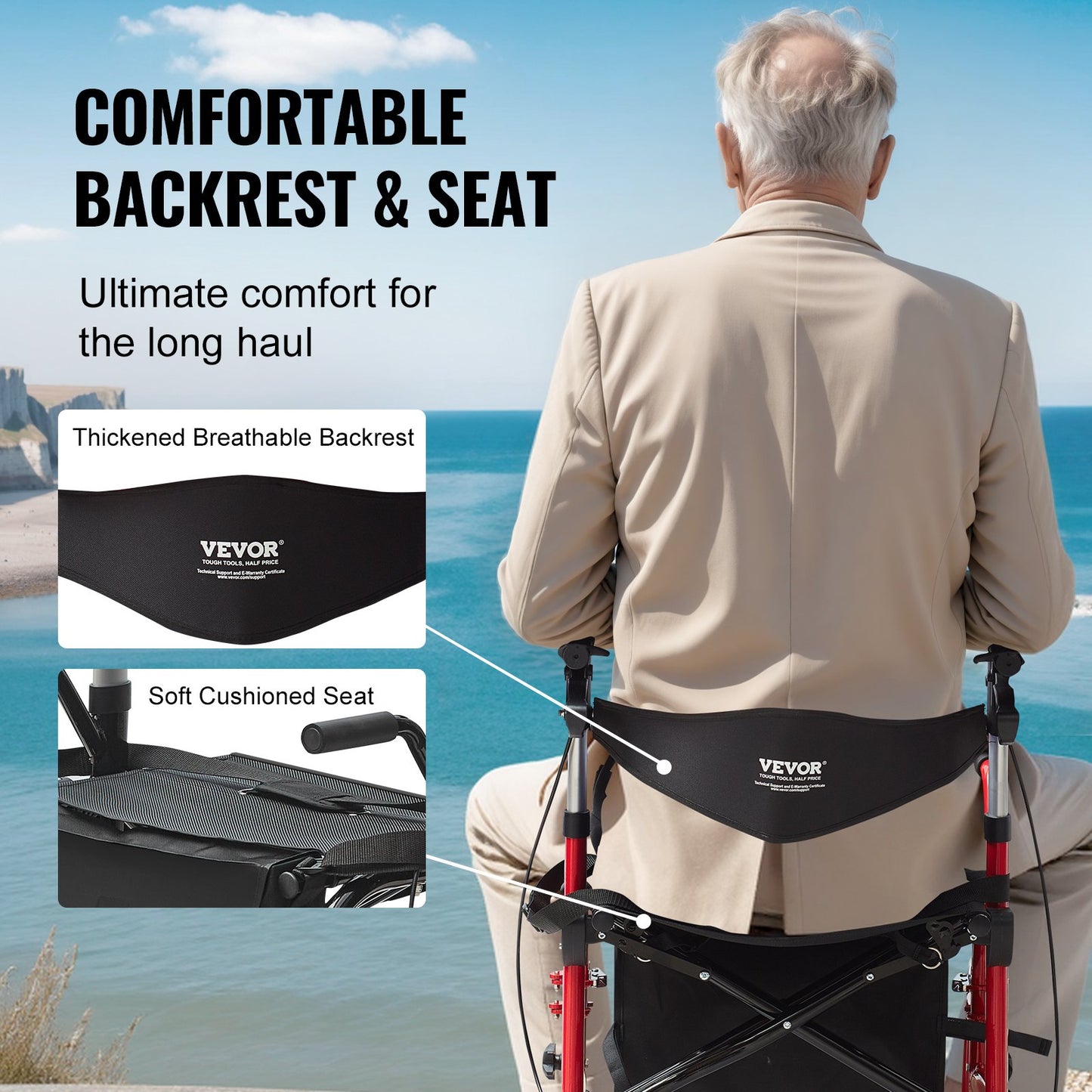 VEVOR 2 in 1 Rollator Walker & Transport Chair for Seniors, Folding Rolling Walker