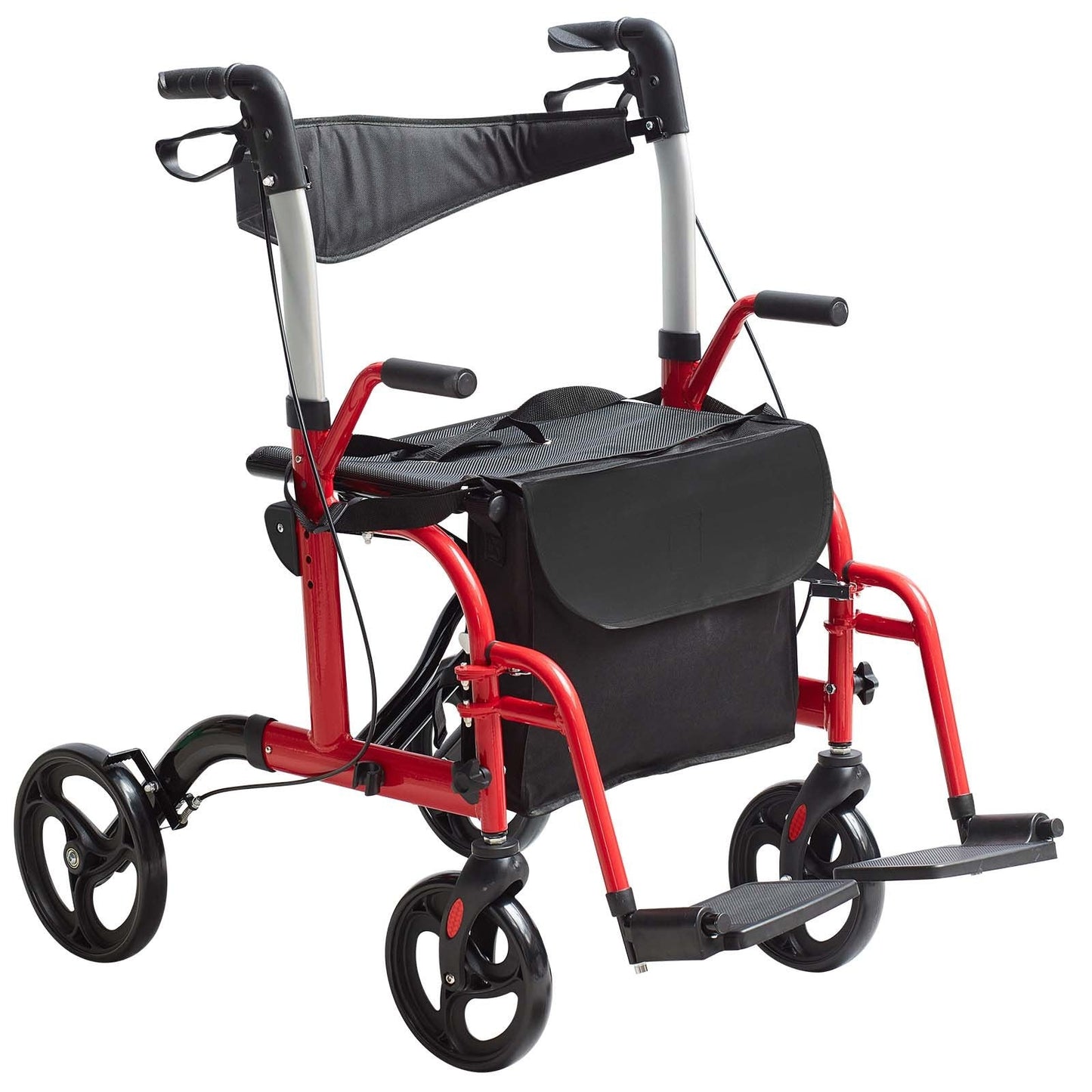 2-in-1 Senior Walker & Transport Chair, Folding Aluminum, 136kg Capacity