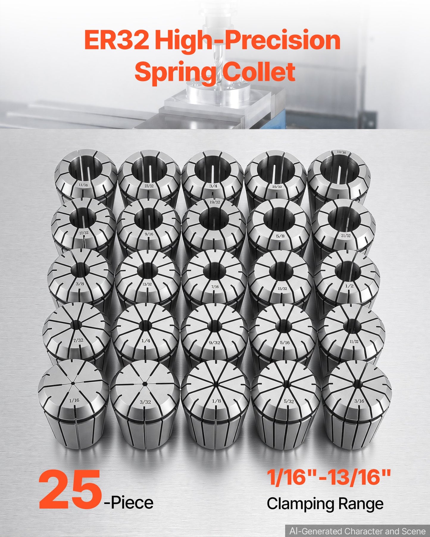 ER32 Collet Set 1/16"-13/16" 25 Piece ER32 Spring Collet Chuck Set, for Milling Machines & Drill Presses, 0.0008" TIR High Concentricity, Precision Lathe Chuck Tool with Storage Box, Alloy Steel