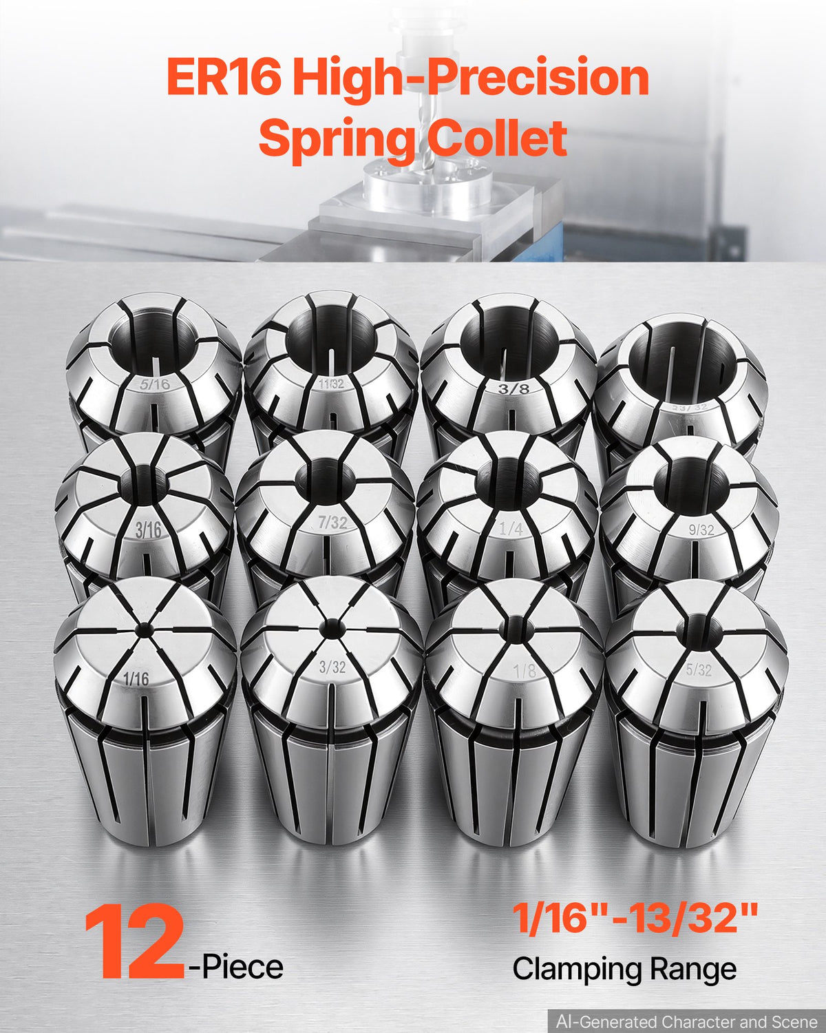 ER16 Collet Set 1/16"-13/32" 12 Piece ER16 Spring Collet Chuck Set, for CNC Milling Machines & Drill Presses, 0.0008" TIR High Concentricity, Lathe Chuck Tool with Storage Case, Alloy Steel