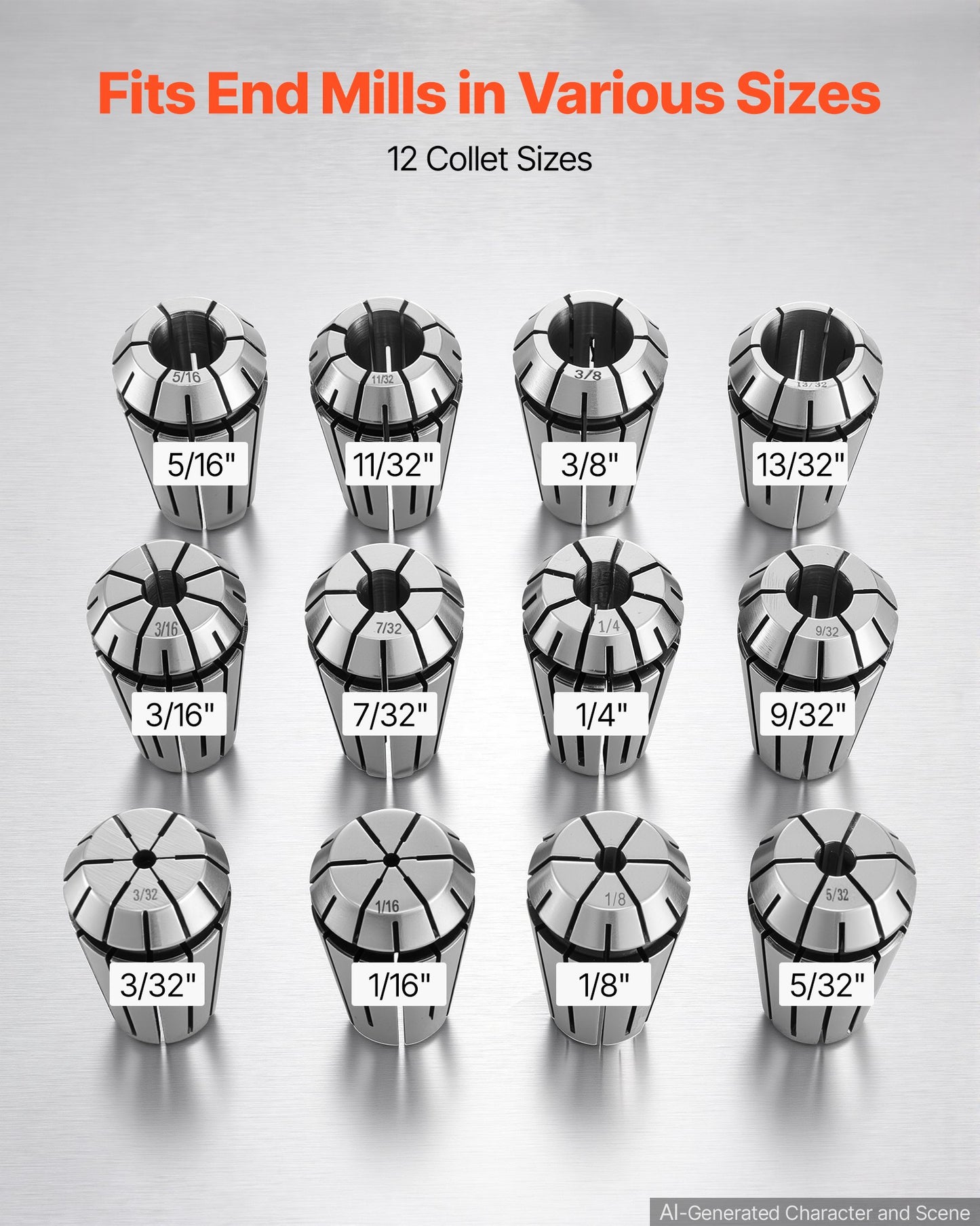 ER16 Collet Set 1/16"-13/32" 12 Piece ER16 Spring Collet Chuck Set, for CNC Milling Machines & Drill Presses, 0.0008" TIR High Concentricity, Lathe Chuck Tool with Storage Case, Alloy Steel