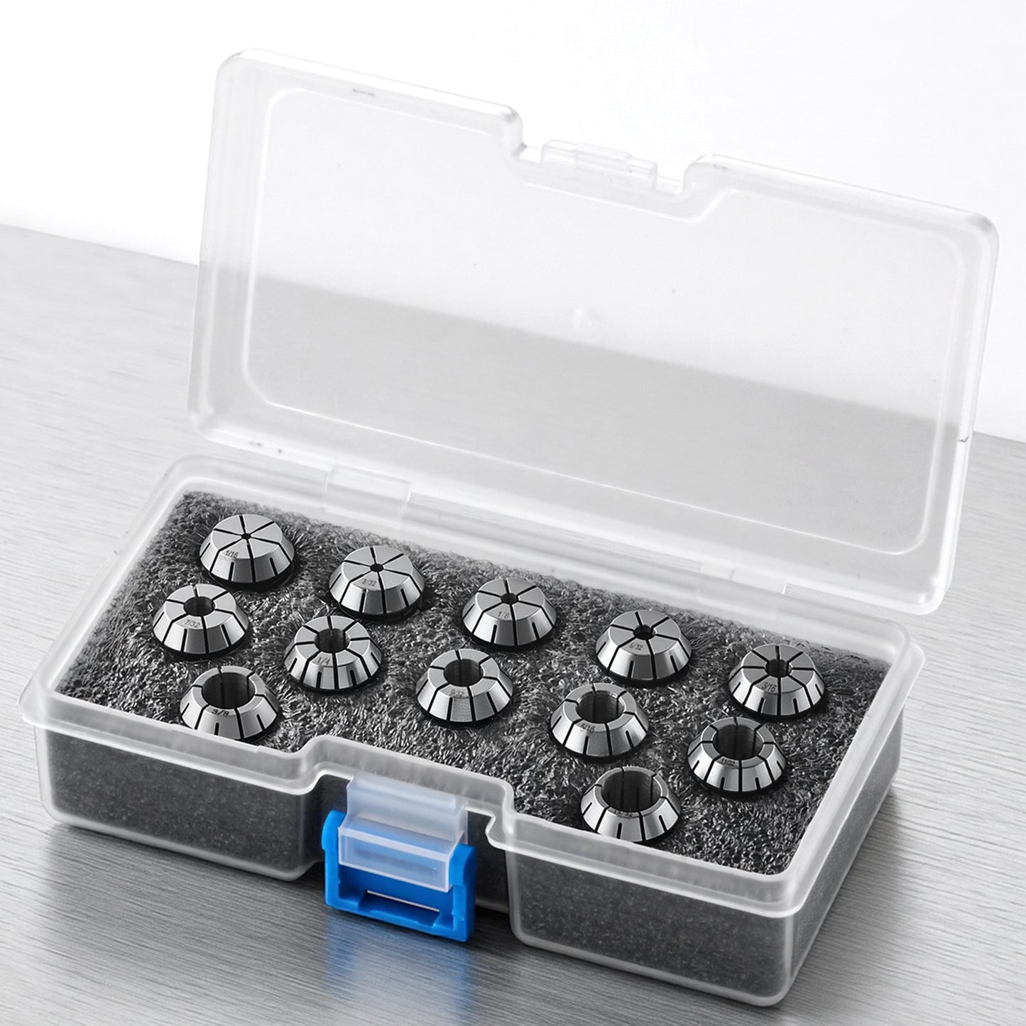 ER16 Collet Set 1/16"-13/32" 12 Piece ER16 Spring Collet Chuck Set, for CNC Milling Machines & Drill Presses, 0.0008" TIR High Concentricity, Lathe Chuck Tool with Storage Case, Alloy Steel