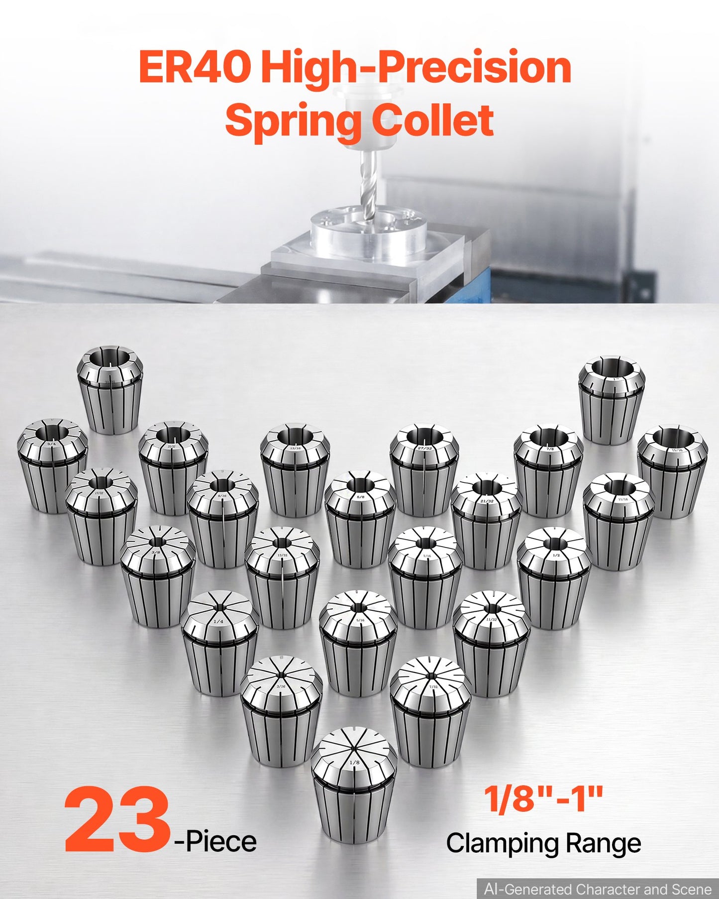 ER40 Collet Set 1/8"-1" 23 Piece ER40 Spring Collet Chuck Set, for CNC Milling Machines & Drill Presses, 0.0006" TIR High Concentricity, Precision Lathe Chuck Tool with Storage Case, Alloy Steel