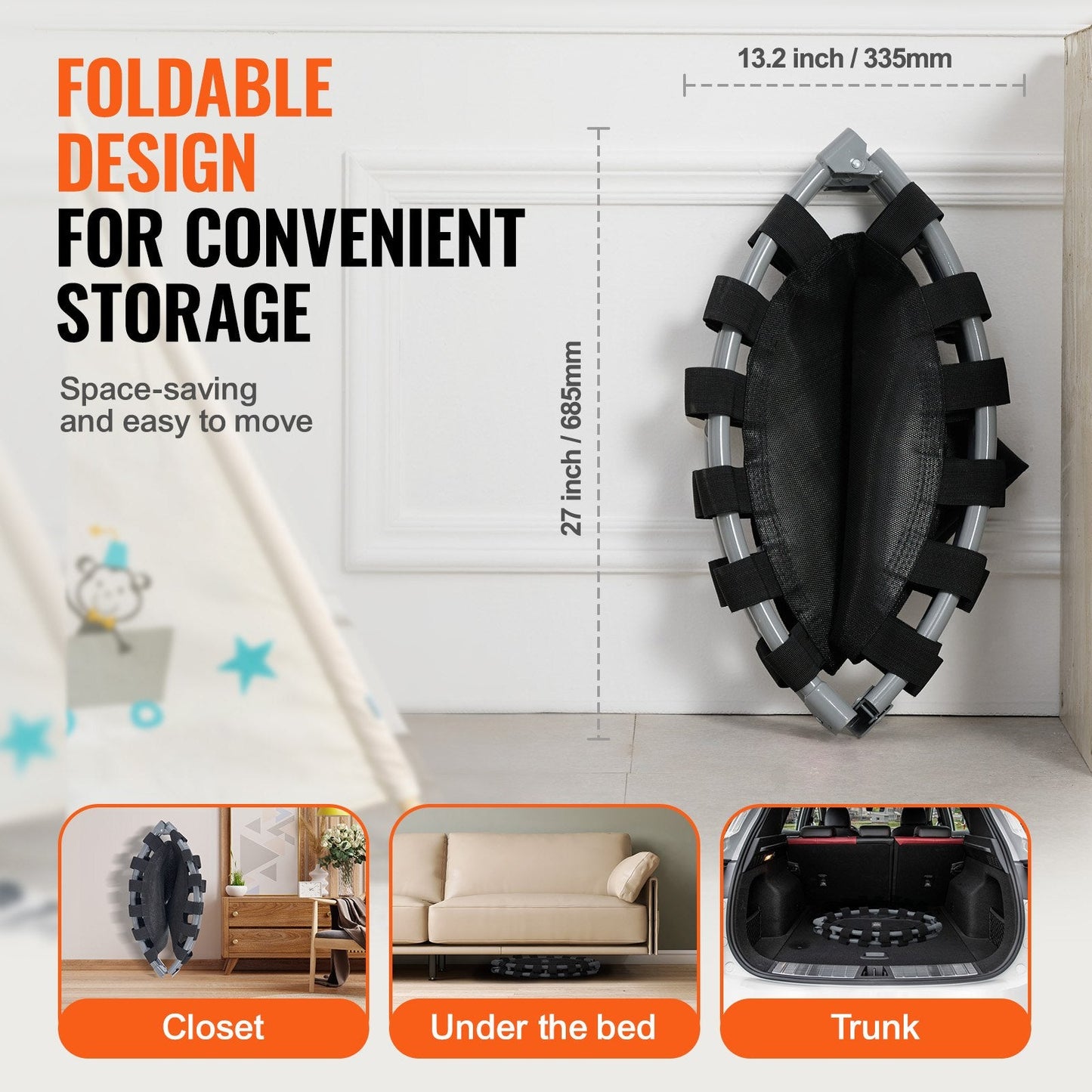 Foldable Kids Trampoline 0.9m for Indoor/Outdoor Fun, Max 100kg Weight Capacity