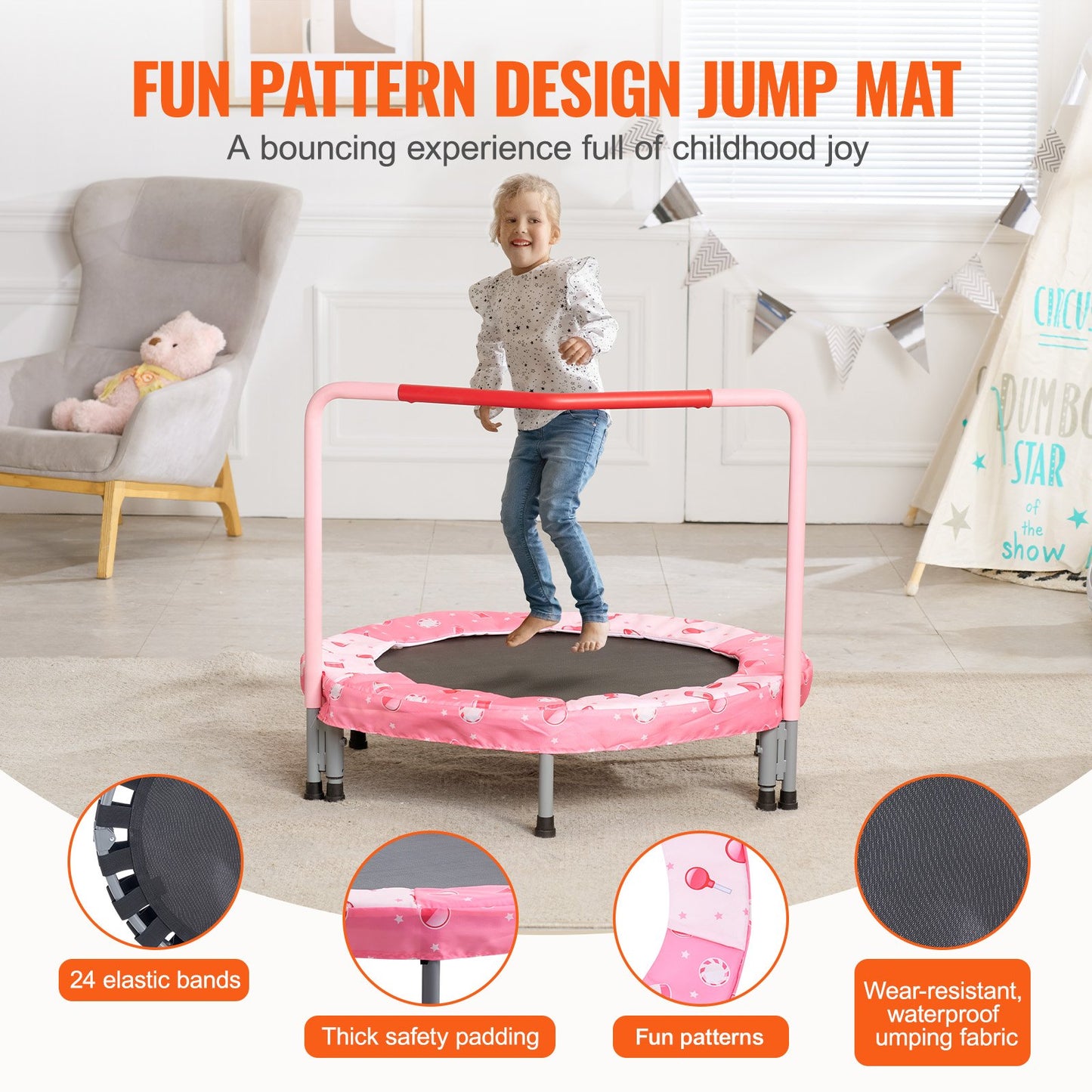VEVOR 36" Trampoline for Kids Foldable Mini Toddler Trampoline Indoor Outdoor
