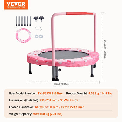 Foldable Kids Trampoline 0.9m for Indoor/Outdoor Fun, Max 100kg Weight Capacity