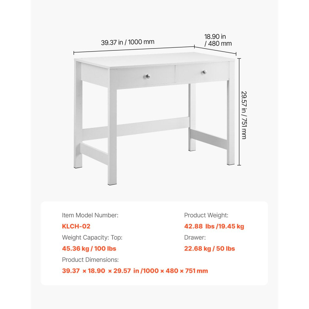 VEVOR Small Desk with Drawers Kids Desk for Bedroom Simple Study Table White